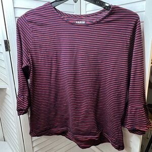 Basic Editions Striped Bell Sleeve Top Navy Red Cotton Women's XXL Kmart‎ 2018